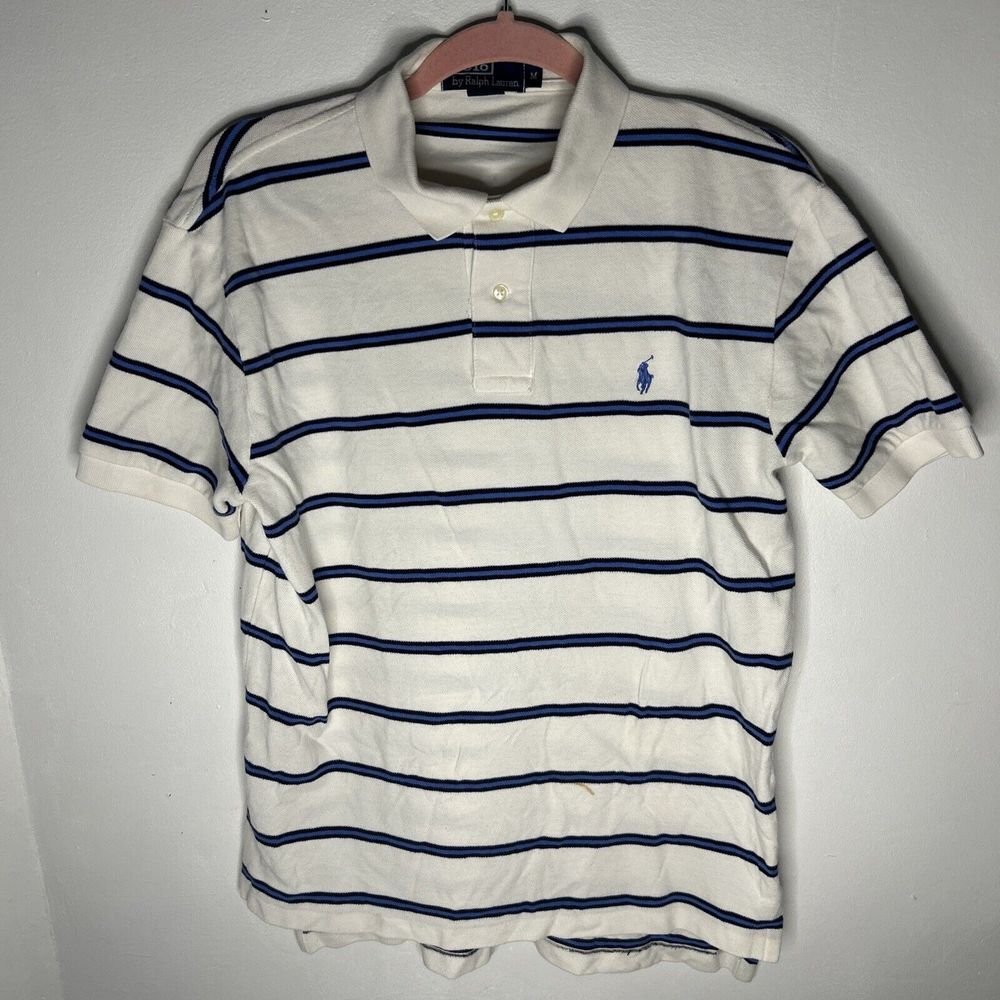 Polo Ralph Lauren Shirt Mens‎ Size Medium Soft Cotton White Blue Stripe Pony M